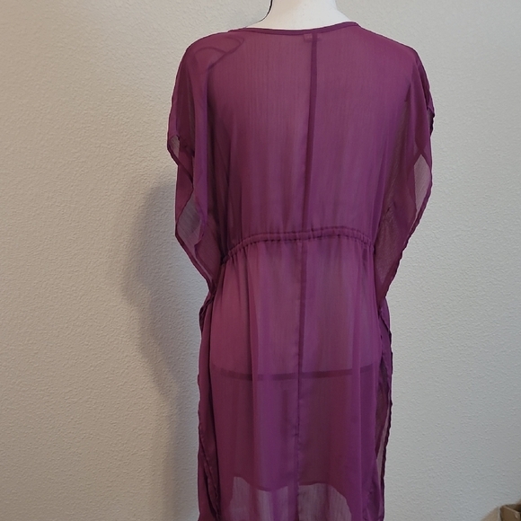 Purple Sheer V-Neck Swim Suit Cover Up M - Picture 3 of 4